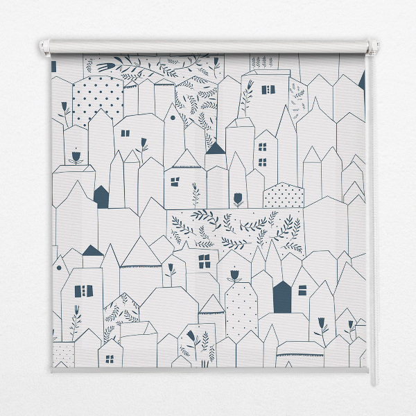 Rolgordijn voor het raam Getekende huizen