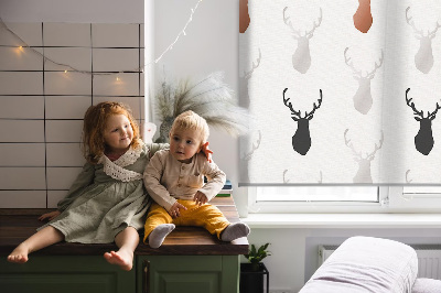 Rolgordijn voor het raam Getekende hertenkoppen