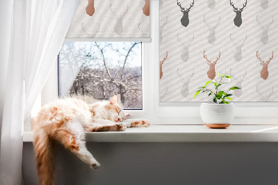 Rolgordijn voor het raam Getekende hertenkoppen