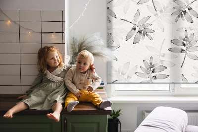 Rolgordijn voor het raam Grijs getekende bladeren