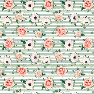 Rolgordijn verduisterend Rozen op groene horizontale strepen