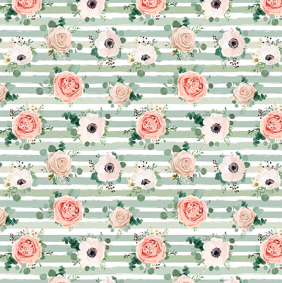 Rolgordijn verduisterend Rozen op groene horizontale strepen