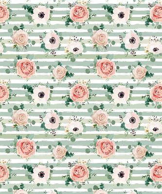 Rolgordijn verduisterend Rozen op groene horizontale strepen