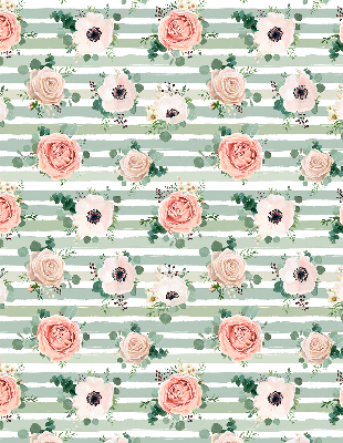 Rolgordijn verduisterend Rozen op groene horizontale strepen