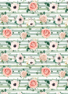 Rolgordijn verduisterend Rozen op groene horizontale strepen