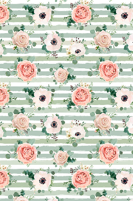 Rolgordijn verduisterend Rozen op groene horizontale strepen