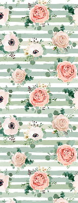 Rolgordijn verduisterend Rozen op groene horizontale strepen