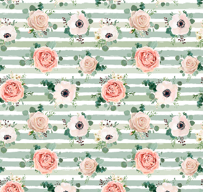Rolgordijn verduisterend Rozen op groene horizontale strepen