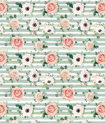 Rolgordijn verduisterend Rozen op groene horizontale strepen