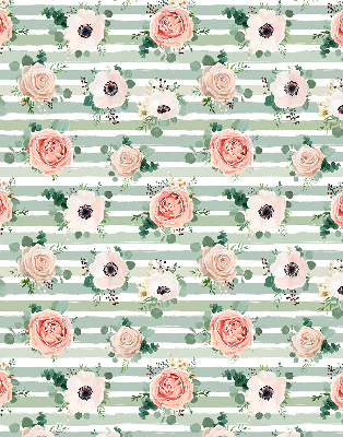 Rolgordijn verduisterend Rozen op groene horizontale strepen