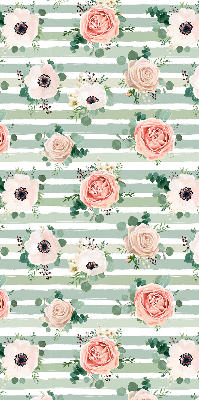 Rolgordijn verduisterend Rozen op groene horizontale strepen