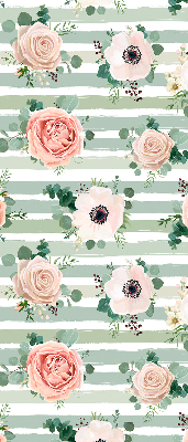Rolgordijn verduisterend Rozen op groene horizontale strepen