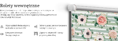 Rolgordijn verduisterend Rozen op groene horizontale strepen