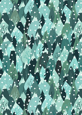 Rolgordijn voor het raam Bos en vallende sneeuw