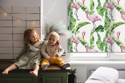 Rolgordijn verduisterend Flamingo's bij de bladeren