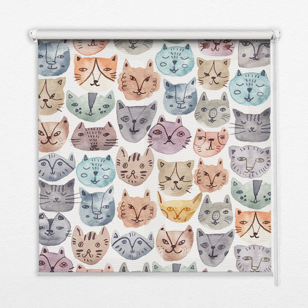 Rolgordijn voor het raam Kleurrijke kattengezichten