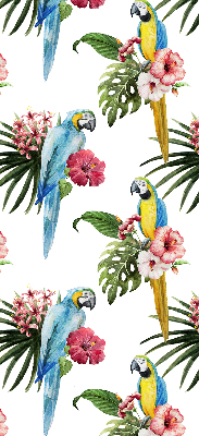 Rolgordijn voor het raam Papegaai op bloemen