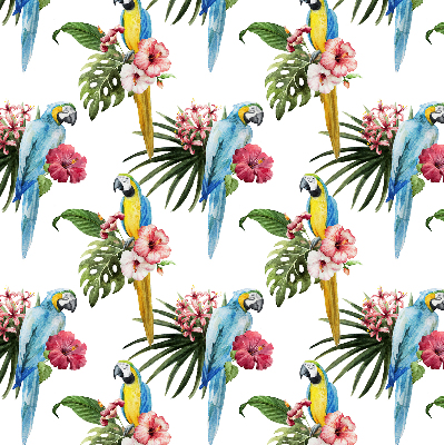 Rolgordijn voor het raam Papegaai op bloemen