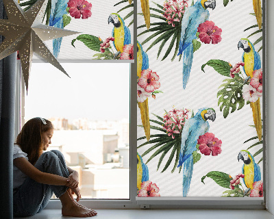 Rolgordijn voor het raam Papegaai op bloemen