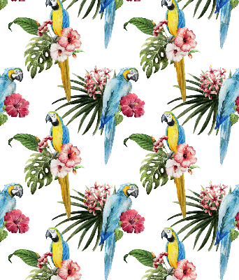 Rolgordijn voor het raam Papegaai op bloemen