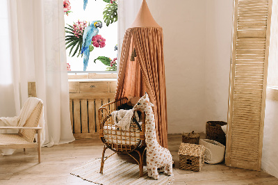 Rolgordijn voor het raam Papegaai op bloemen