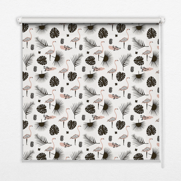 Rolgordijn verduisterend Flamingo's en bladeren