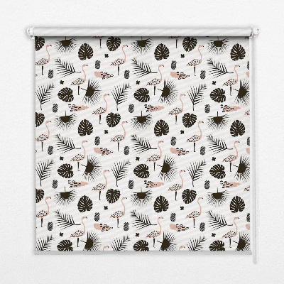 Rolgordijn verduisterend Flamingo's en bladeren