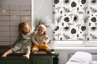 Rolgordijn verduisterend Flamingo's en bladeren