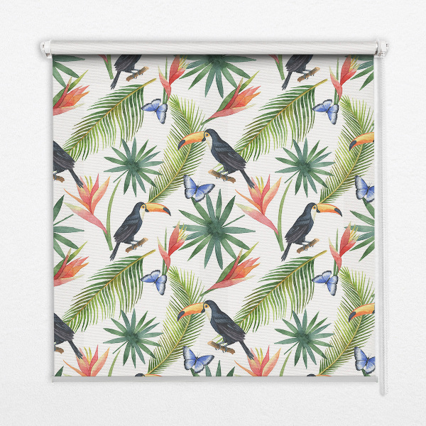 Rolgordijn verduisterend Toekans op bloemen