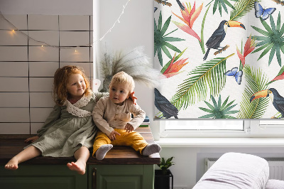 Rolgordijn verduisterend Toekans op bloemen