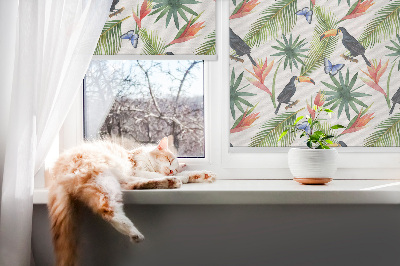 Rolgordijn verduisterend Toekans op bloemen