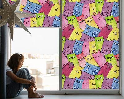 Rolgordijn voor het raam Kleurrijke katten