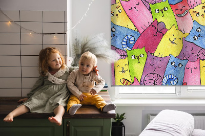 Rolgordijn voor het raam Kleurrijke katten