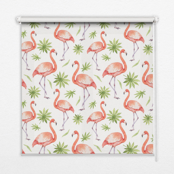 Rolgordijn voor het raam Flamingo en bladeren