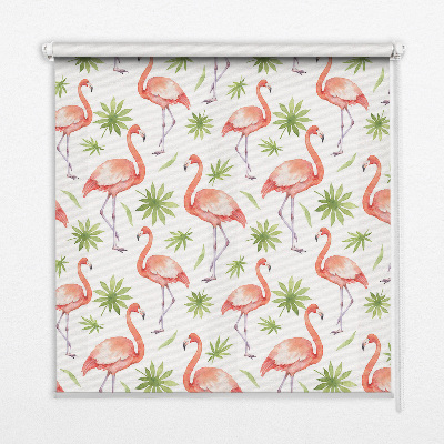 Rolgordijn voor het raam Flamingo en bladeren