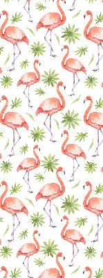 Rolgordijn voor het raam Flamingo en bladeren