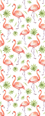 Rolgordijn voor het raam Flamingo en bladeren