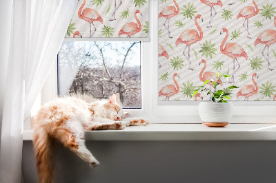 Rolgordijn voor het raam Flamingo en bladeren