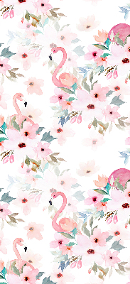 Rolgordijn voor het raam Flamingo's tussen de bloemen