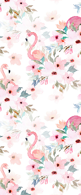 Rolgordijn voor het raam Flamingo's tussen de bloemen