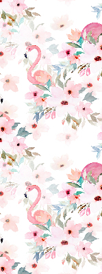Rolgordijn voor het raam Flamingo's tussen de bloemen