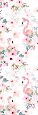 Rolgordijn voor het raam Flamingo's tussen de bloemen