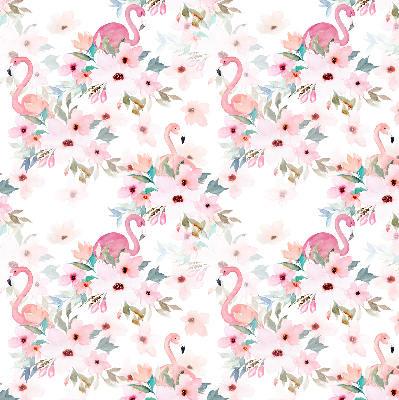 Rolgordijn voor het raam Flamingo's tussen de bloemen