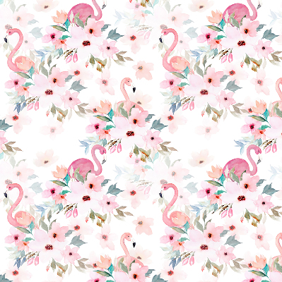 Rolgordijn voor het raam Flamingo's tussen de bloemen