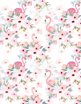 Rolgordijn voor het raam Flamingo's tussen de bloemen