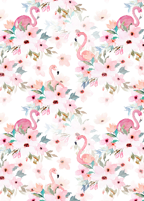 Rolgordijn voor het raam Flamingo's tussen de bloemen