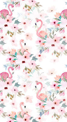 Rolgordijn voor het raam Flamingo's tussen de bloemen