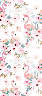 Rolgordijn voor het raam Flamingo's tussen de bloemen