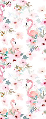 Rolgordijn voor het raam Flamingo's tussen de bloemen