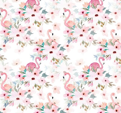 Rolgordijn voor het raam Flamingo's tussen de bloemen